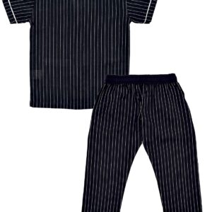 SHOPmOZO Unisex Pure Cotton Striped Short Sleeve Night Suit for Boys and Girls Full Pyjama with Top Sleep Suit Combo Set (SM-00532UNISEXSWSS Black)