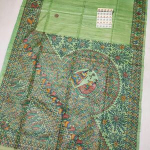 Tussar Silk Madhubani Pantaing Saree With Running Blouse