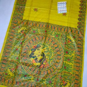 Tussar Silk Madhubani Pantaing Saree With Running Blouse