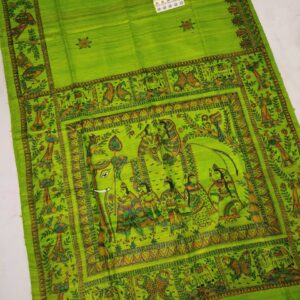 Tussar Silk Madhubani Pantaing Saree With Running Blouse