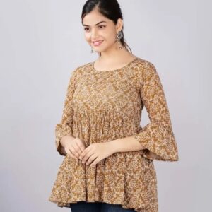 Cotton Bell Sleeves Printed Top