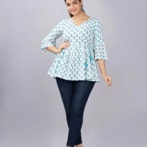 Cotton Bell Sleeves Printed Top