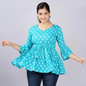 Cotton Bell Sleeves Printed Top