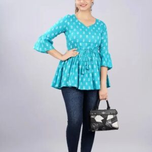 Cotton Bell Sleeves Printed Top