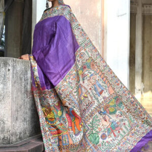 Pure Tussar Silk Madhubani Saree online with Running Blouse Silk Mark Certified