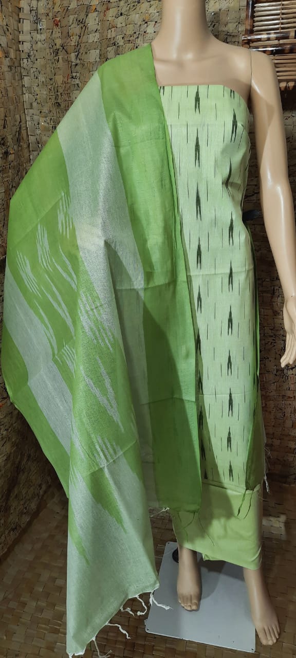 Deepsy Thick Grey Linen Silk Dress Material with Banarasi Jacquard Duppatta  - Jhanvi Fashions