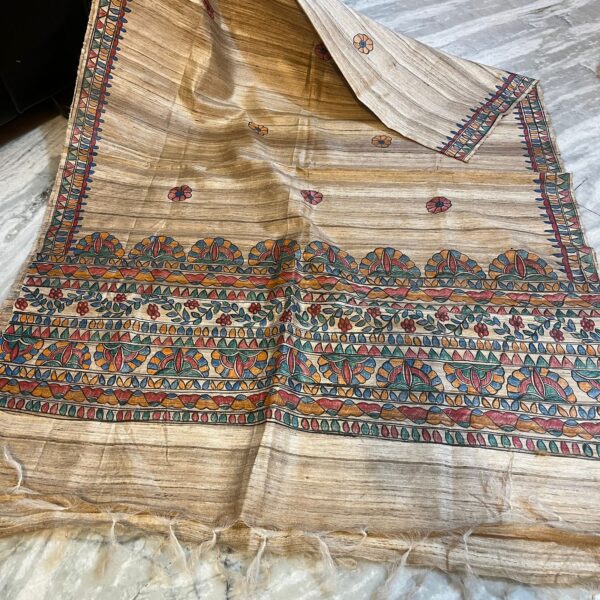 Hand Painting Tussar Ghicha Silk Saree