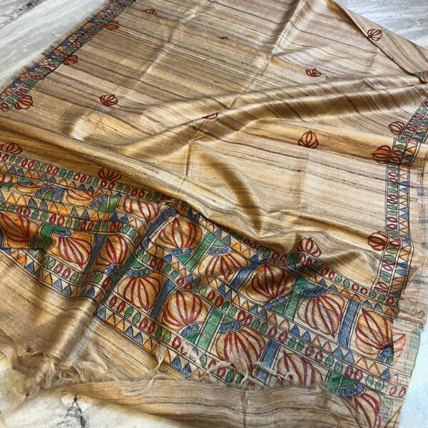 Hand Painting Tussar Ghicha Silk Saree