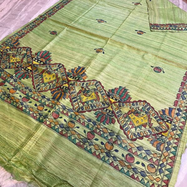 Hand Painting Tussar Ghicha Silk Saree