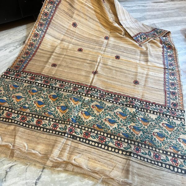 Hand Painting Tussar Ghicha Silk Saree