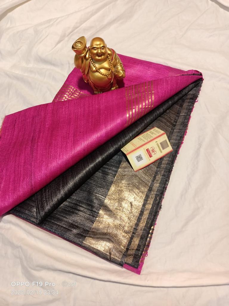 Pure Silk Tussar Ghicha Saree with Woven Zari Border 1 Pure Silk Tussar Ghicha Saree with Woven Zari Border