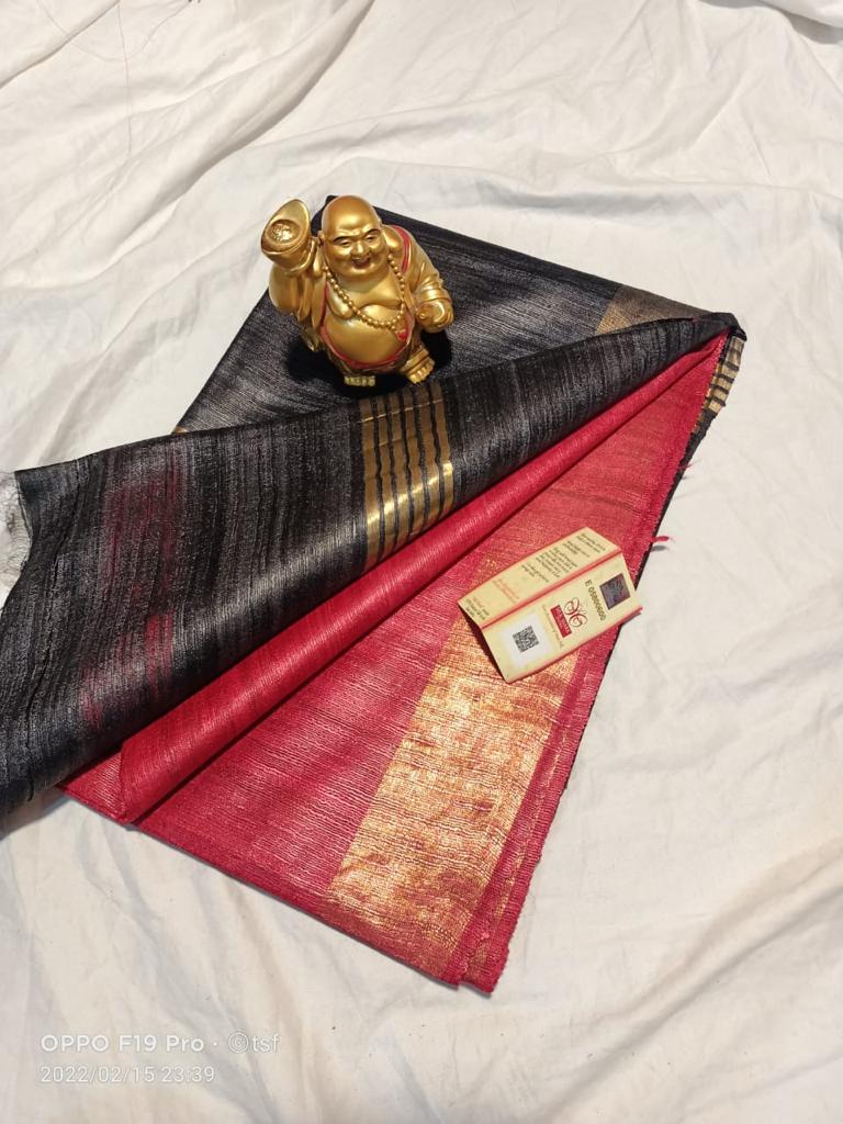 Pure Silk Tussar Ghicha Saree with Woven Zari Border 2 Pure Silk Tussar Ghicha Saree with Woven Zari Border