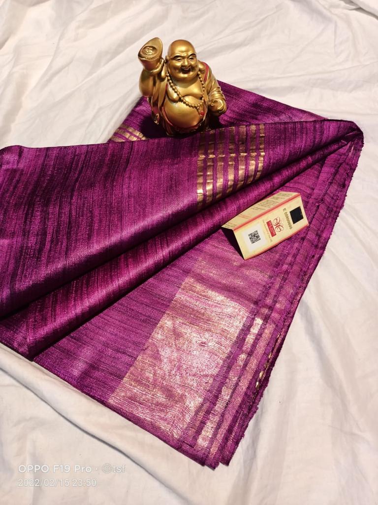 Pure Silk Tussar Ghicha Saree with Woven Zari Border 1 Pure Silk Tussar Ghicha Saree with Woven Zari Border