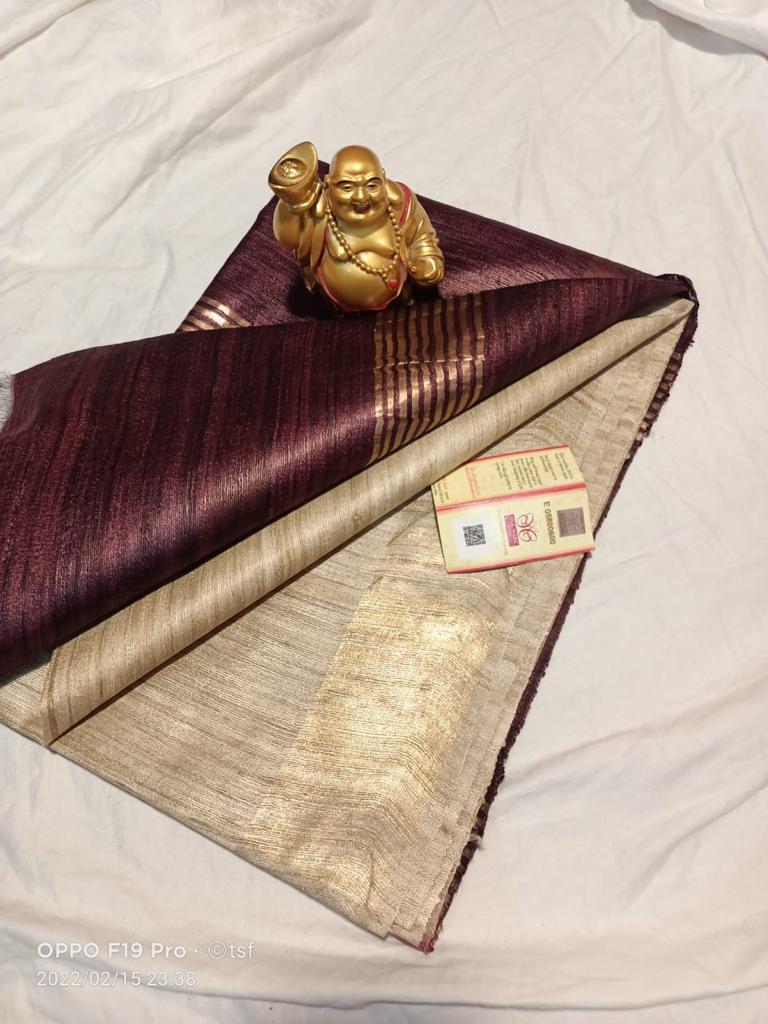 Pure Silk Tussar Ghicha Saree with Woven Zari Border 3 Pure Silk Tussar Ghicha Saree with Woven Zari Border