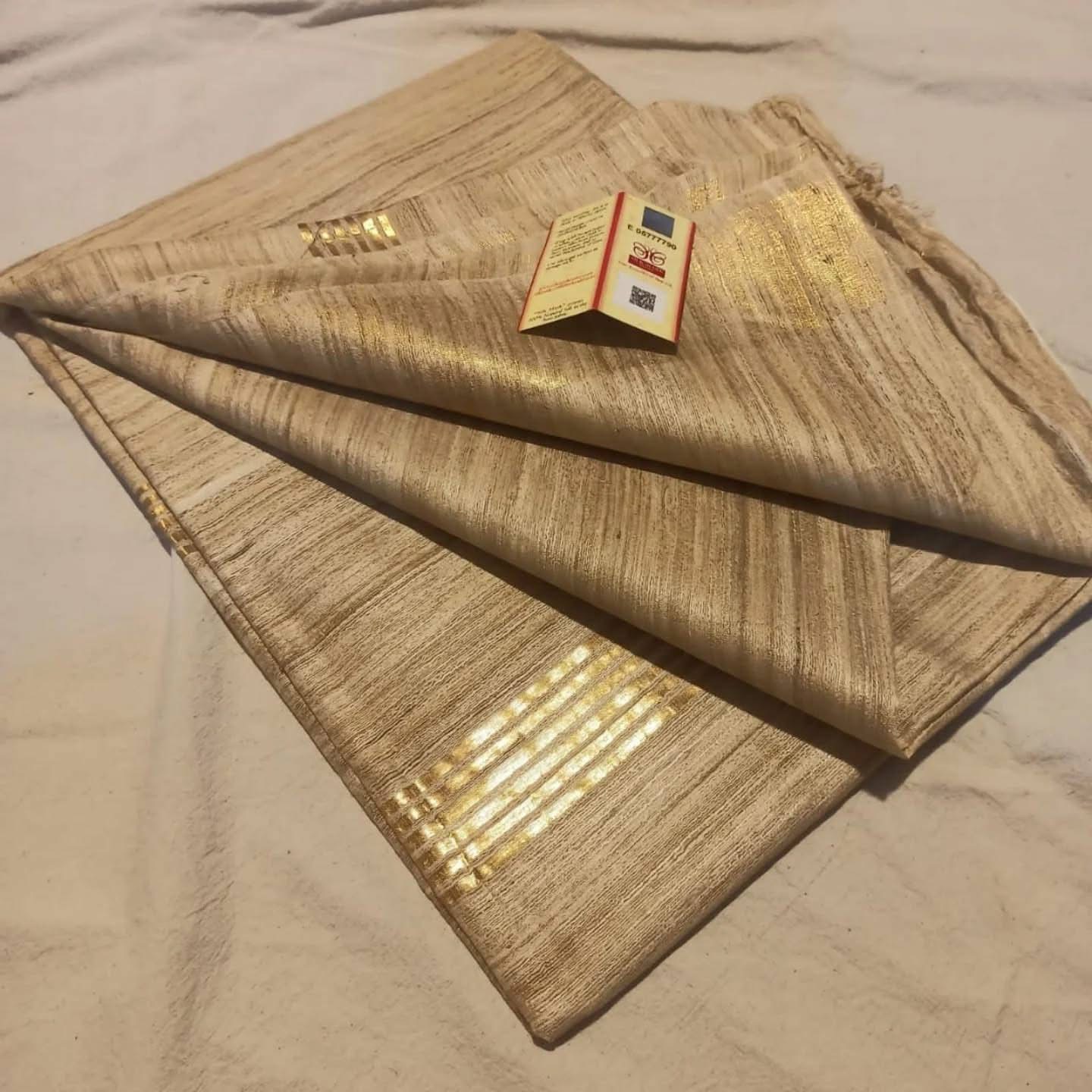 Pure Silk Tussar Ghicha Saree with Woven Zari Border 2 Pure Silk Tussar Ghicha Saree with Woven Zari Border
