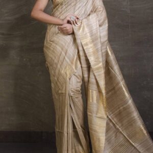 Pure Silk Tussar Ghicha Saree with Woven Zari Border