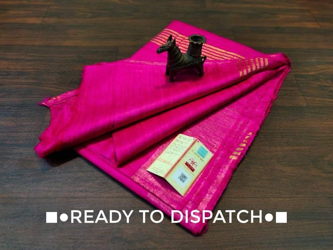 Pure Silk Tussar Ghicha Saree with Woven Zari Border