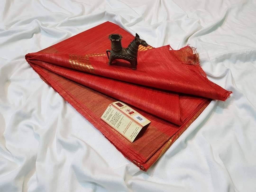 Pure Silk Tussar Ghicha Saree with Woven Zari Border