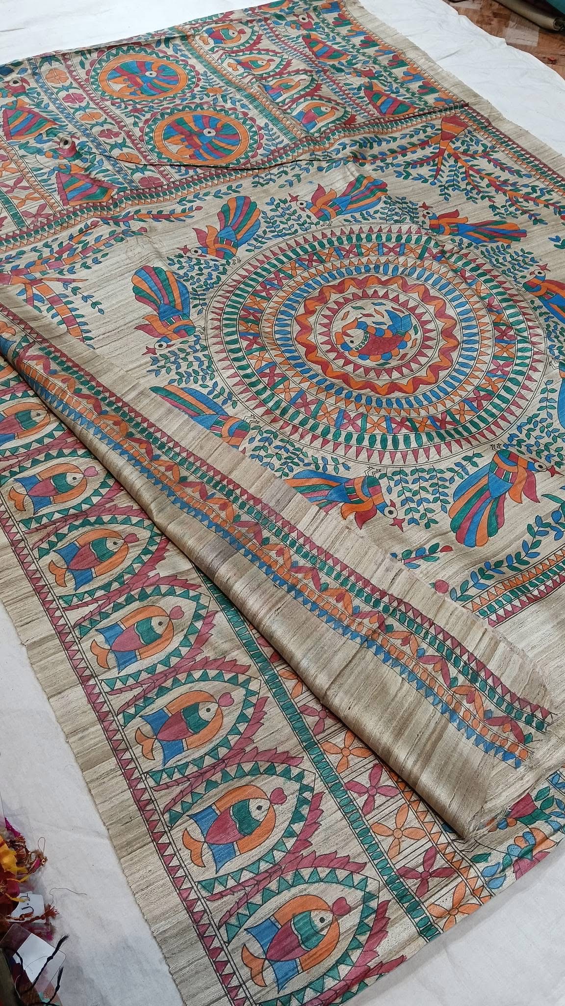 Tussar Ghicha Madhubani HandPainted Full Body Saree