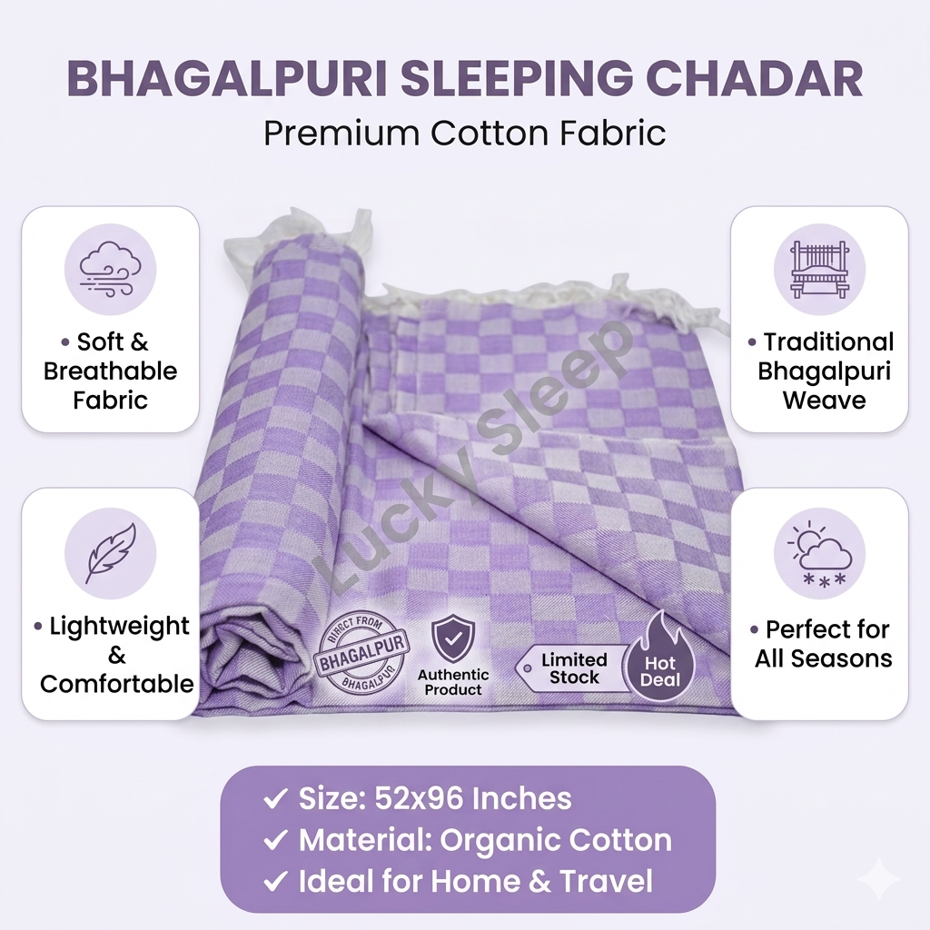Lucky Sleep® Bhagalpuri Chadar Chekered 52X96 inch Purple