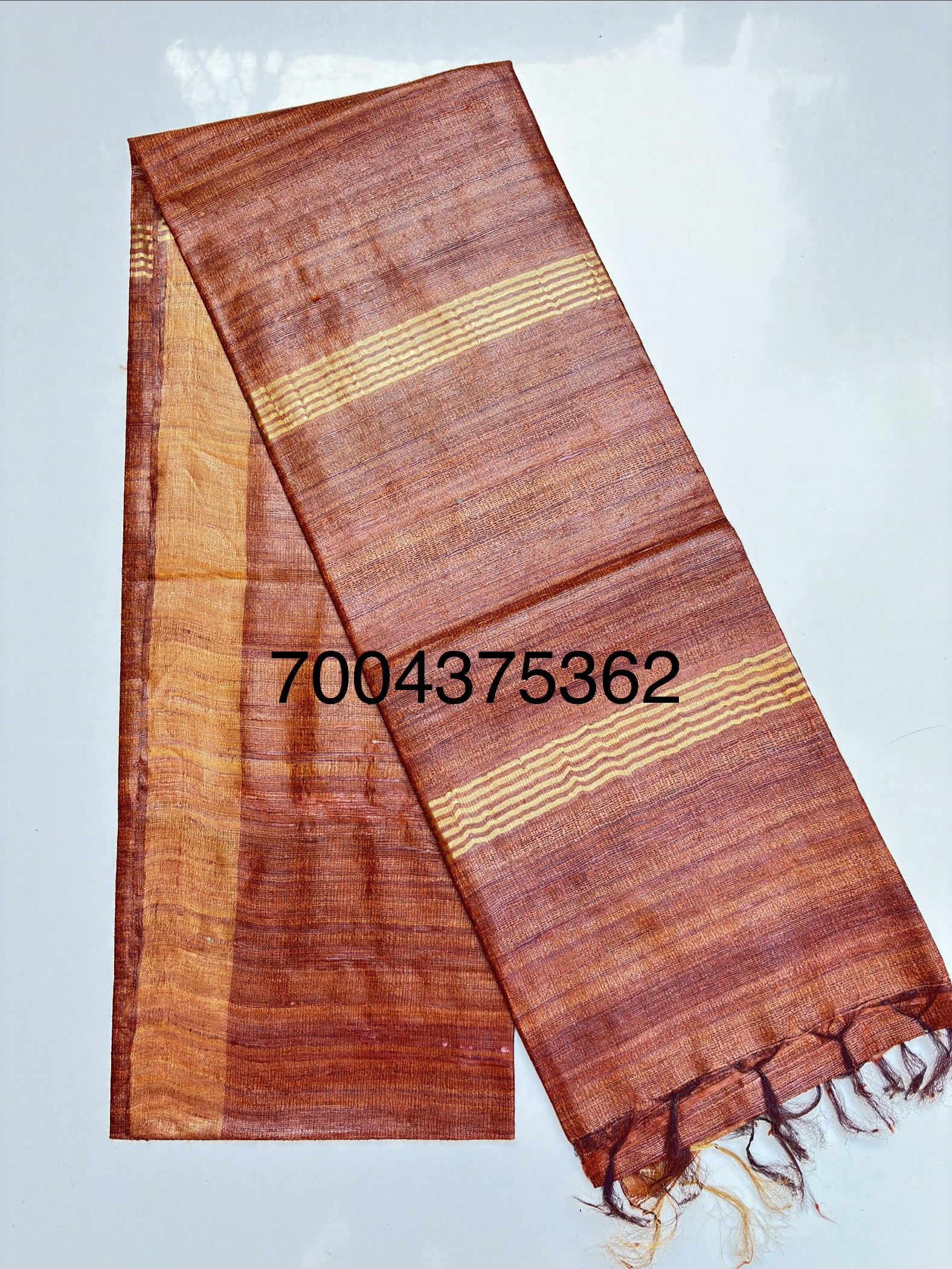 Pure Silk Tussar Ghicha Saree with Woven Zari Border 6 Pure Silk Tussar Ghicha Saree with Woven Zari Border - Image 4