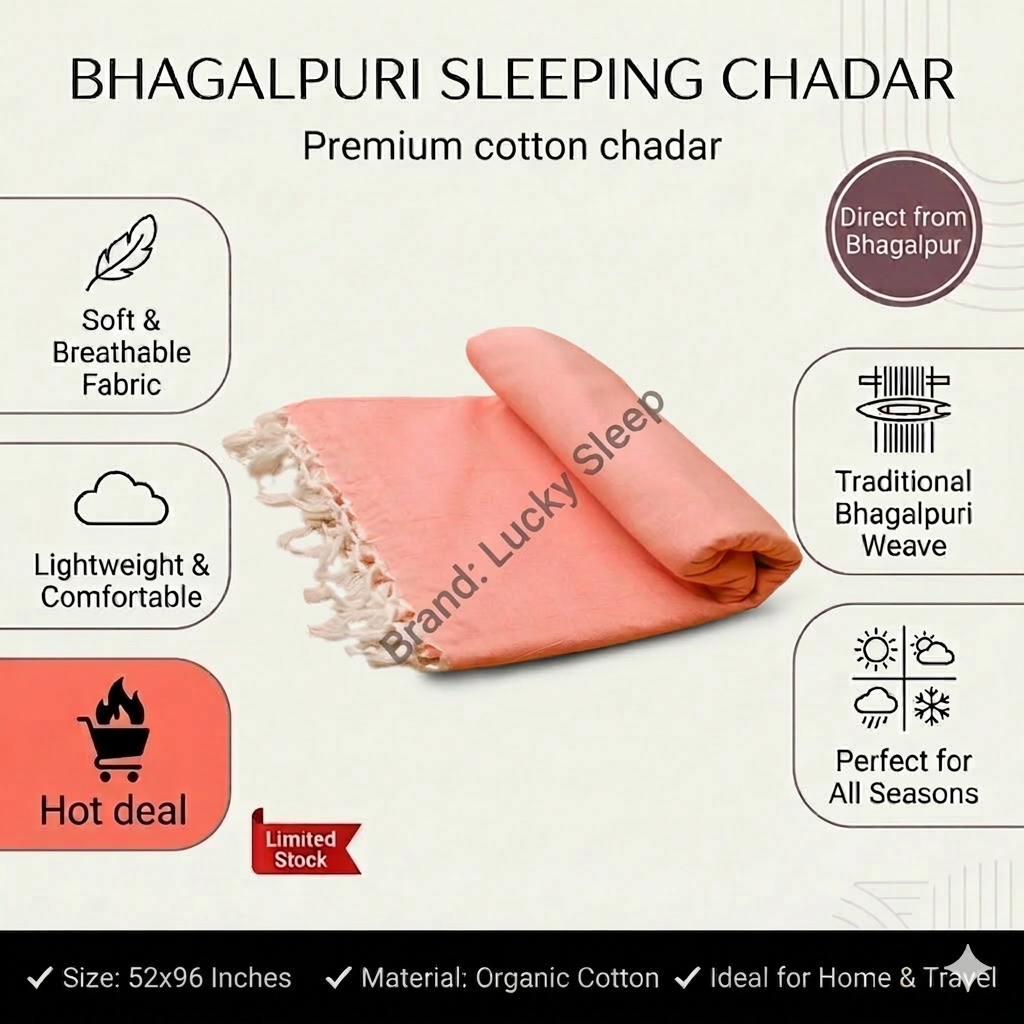 Lucky Sleep® Bhagalpuri Andi Chadar Double Thread 53 X 96 inch Pastel Orange 2 Lucky Sleep Bhagalpuri Andi Chadar Double Thread 53 X 96 inch Pastel Orange