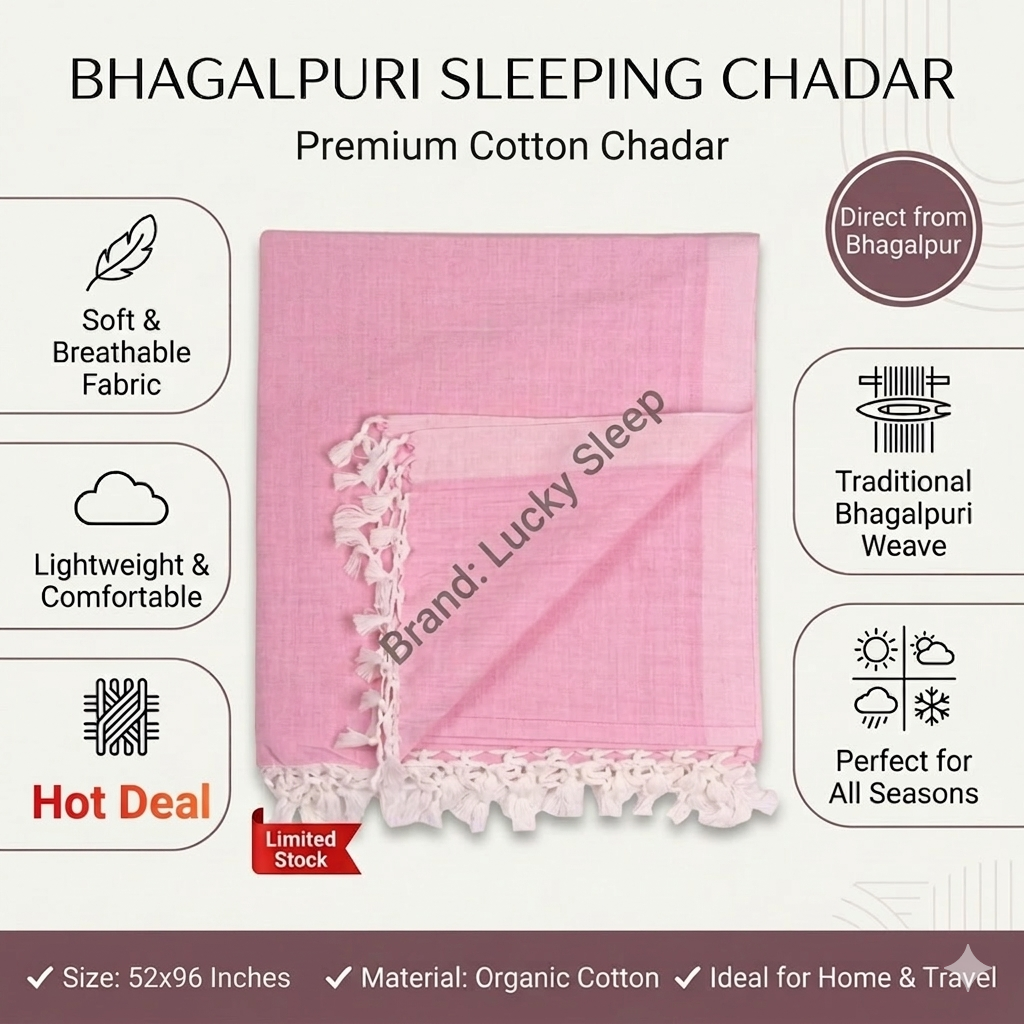 Lucky Sleep® Bhagalpuri Andi Chadar Double Thread 53 X 96 inch Pink 3 Lucky Sleep Bhagalpuri Andi Chadar Double Thread 53 X 96 inch Pink