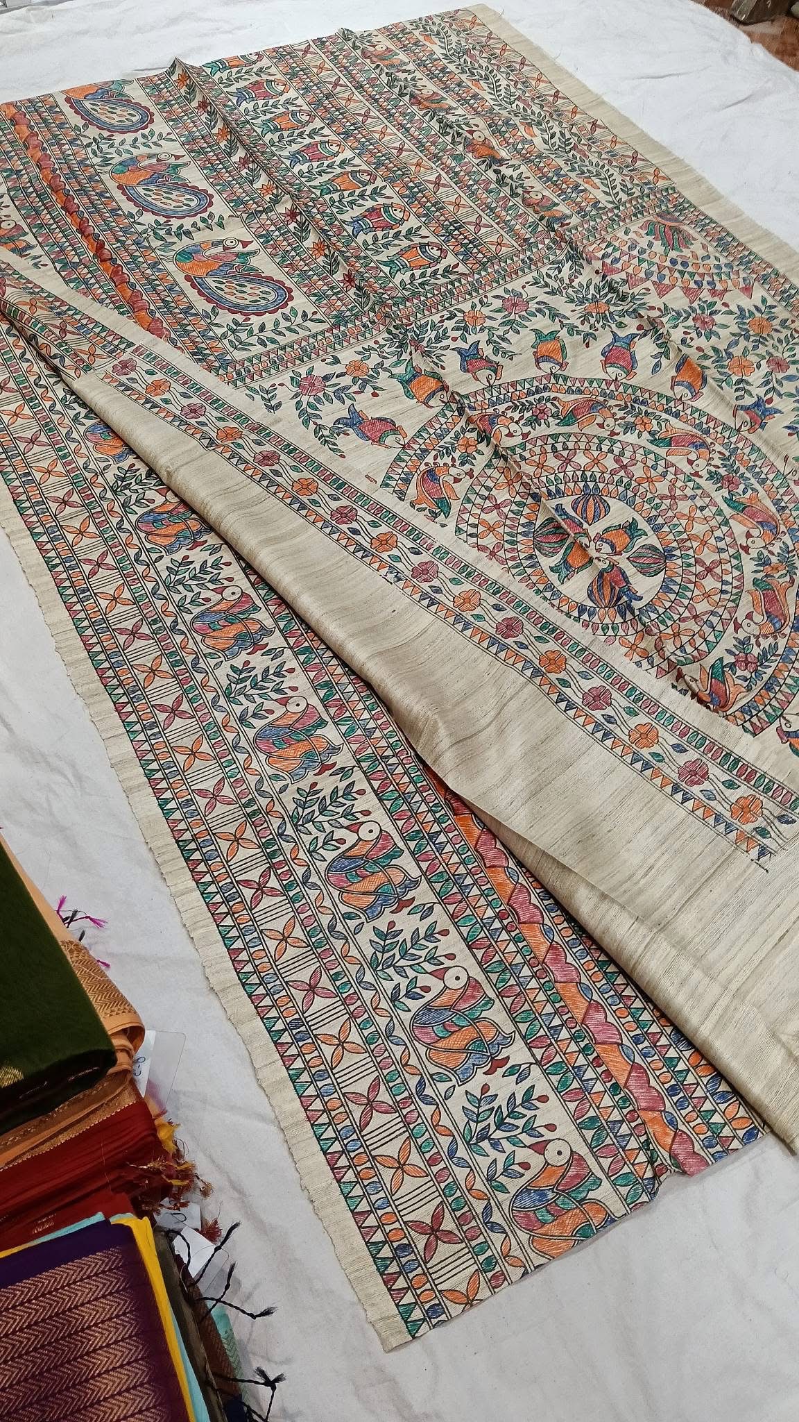 Tussar Ghicha Madhubani HandPainted Full Body Saree 1 Tussar Ghicha Madhubani HandPainted Full Body Saree