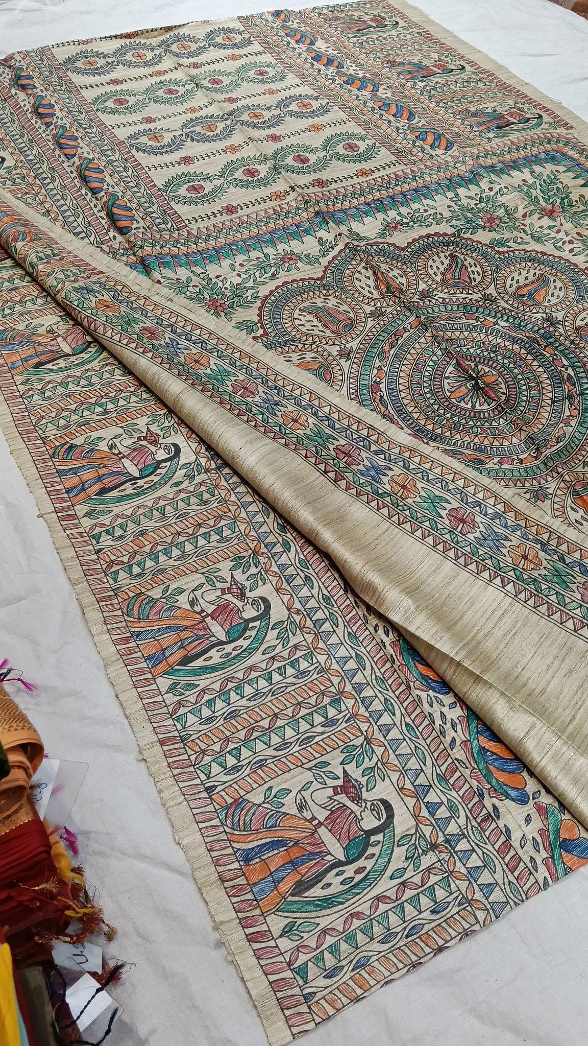 Tussar Ghicha Madhubani HandPainted Full Body Saree 3 Tussar Ghicha Madhubani HandPainted Full Body Saree