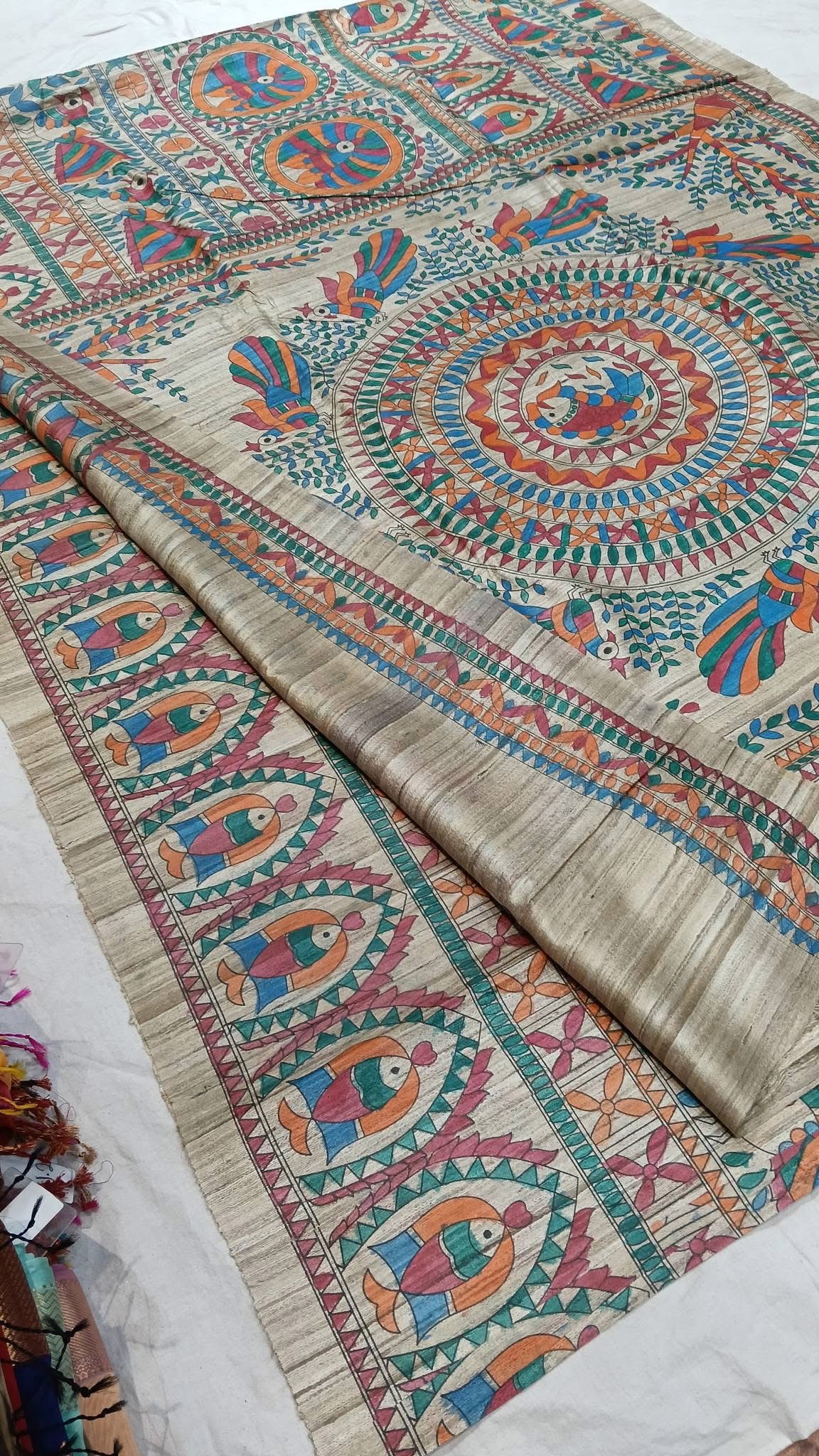 Tussar Ghicha Madhubani HandPainted Full Body Saree 2 Tussar Ghicha Madhubani HandPainted Full Body Saree