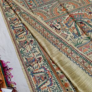 Tussar Ghicha Madhubani HandPainted Full Body Saree