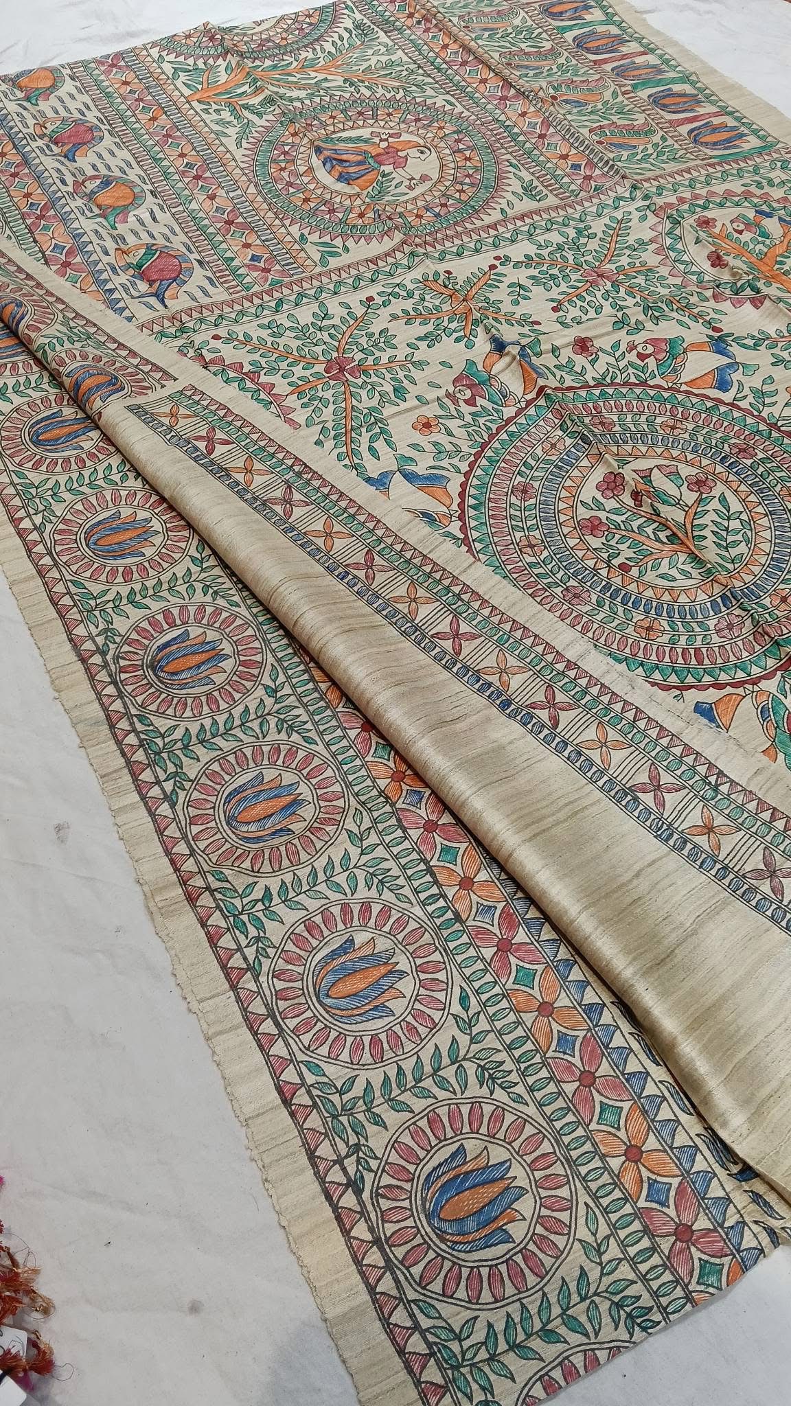 Tussar Ghicha Madhubani HandPainted Full Body Saree 2 Tussar Ghicha Madhubani HandPainted Full Body Saree