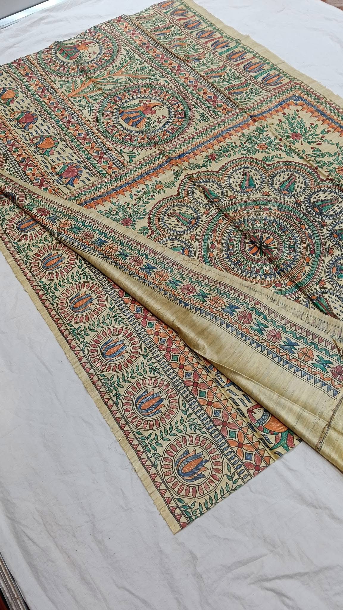 Tussar Ghicha Madhubani HandPainted Full Body Saree 3 Tussar Ghicha Madhubani HandPainted Full Body Saree