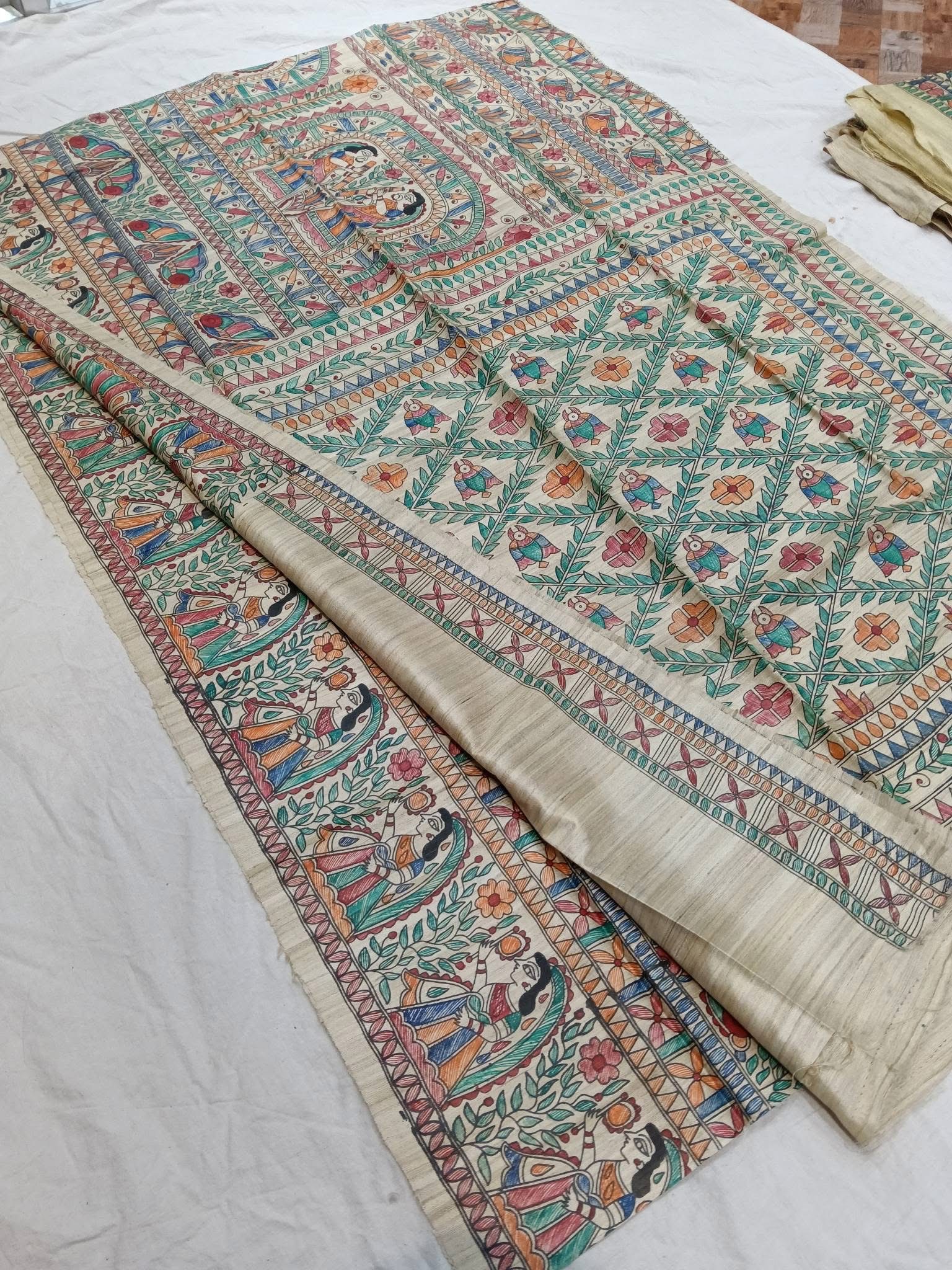 Tussar Ghicha Madhubani HandPainted Full Body Saree 2 Tussar Ghicha Madhubani HandPainted Full Body Saree