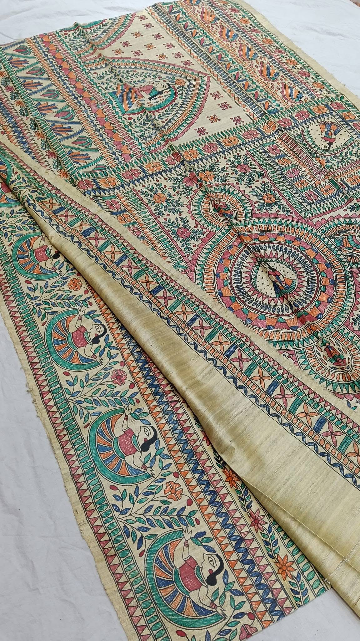 Tussar Ghicha Madhubani HandPainted Full Body Saree 2 Tussar Ghicha Madhubani HandPainted Full Body Saree