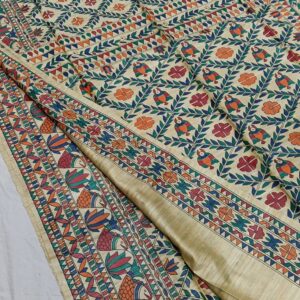 Tussar Ghicha Madhubani HandPainted Full Body Saree