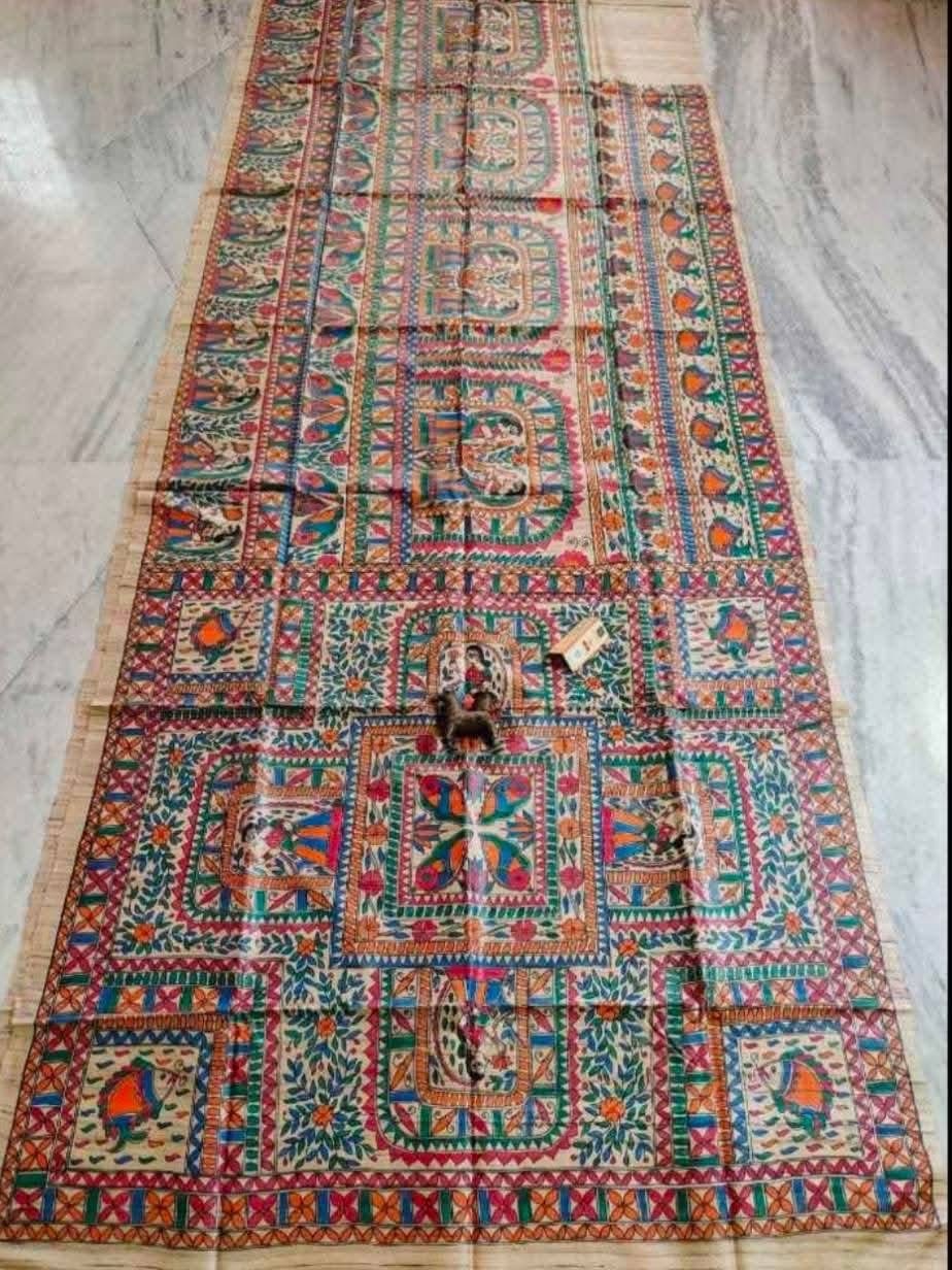 Tussar Ghicha Madhubani HandPainted Full Body Saree 2 Tussar Ghicha Madhubani HandPainted Full Body Saree