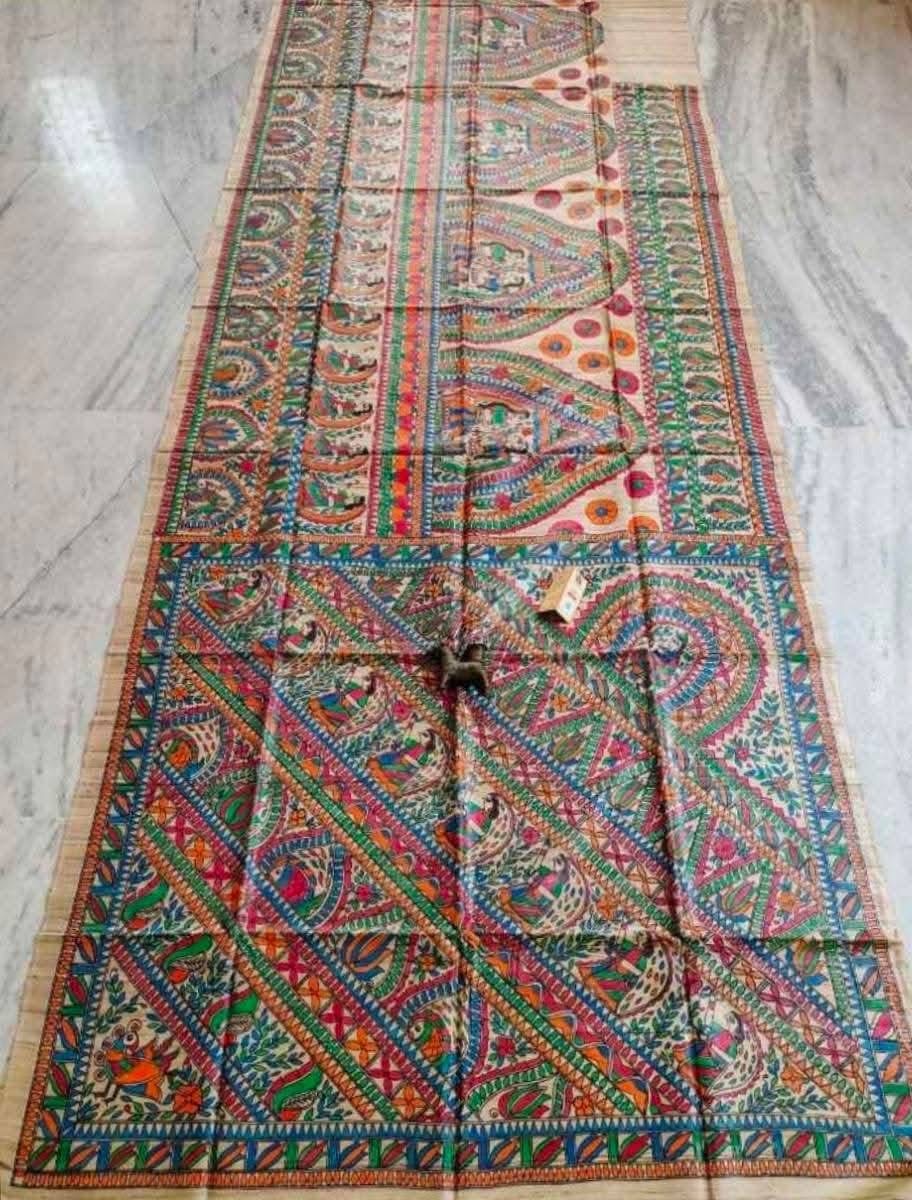 Tussar Ghicha Madhubani HandPainted Full Body Saree