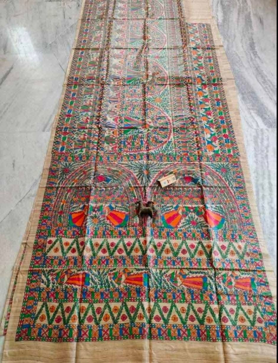 Tussar Ghicha Madhubani HandPainted Full Body Saree