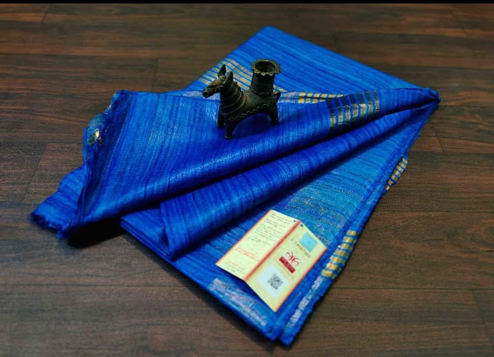 Pure Silk Tussar Ghicha Saree with Woven Zari Border