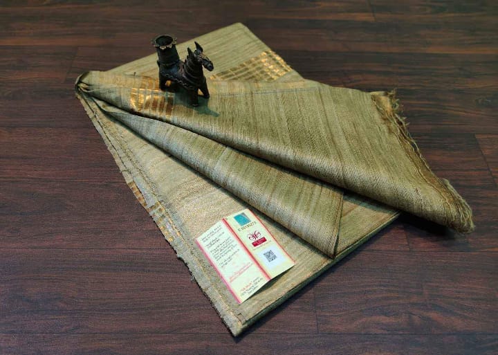 Pure Silk Tussar Ghicha Saree with Woven Zari Border
