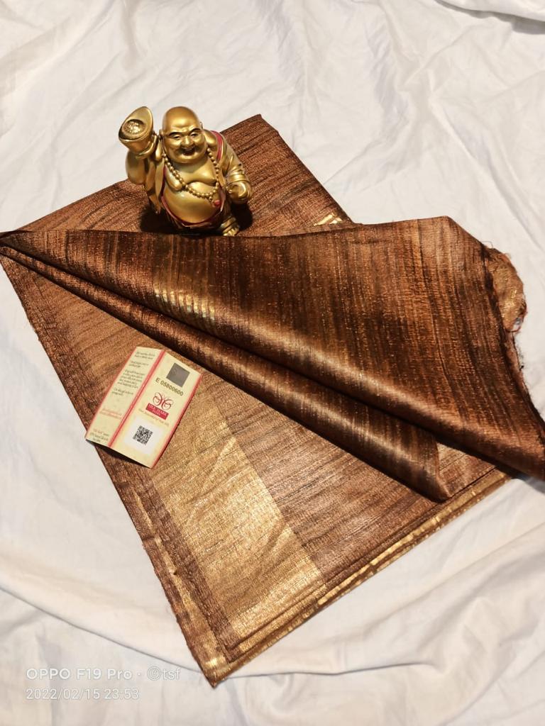 Pure Silk Tussar Ghicha Saree with Woven Zari Border 1 Pure Silk Tussar Ghicha Saree with Woven Zari Border