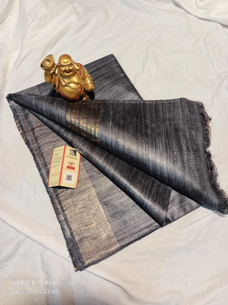 Pure Silk Tussar Ghicha Saree with Woven Zari Border 2 Pure Silk Tussar Ghicha Saree with Woven Zari Border