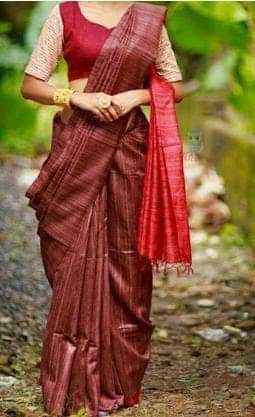 Pure Silk Tussar Ghicha Saree with Woven Zari Border 3 Pure Silk Tussar Ghicha Saree with Woven Zari Border