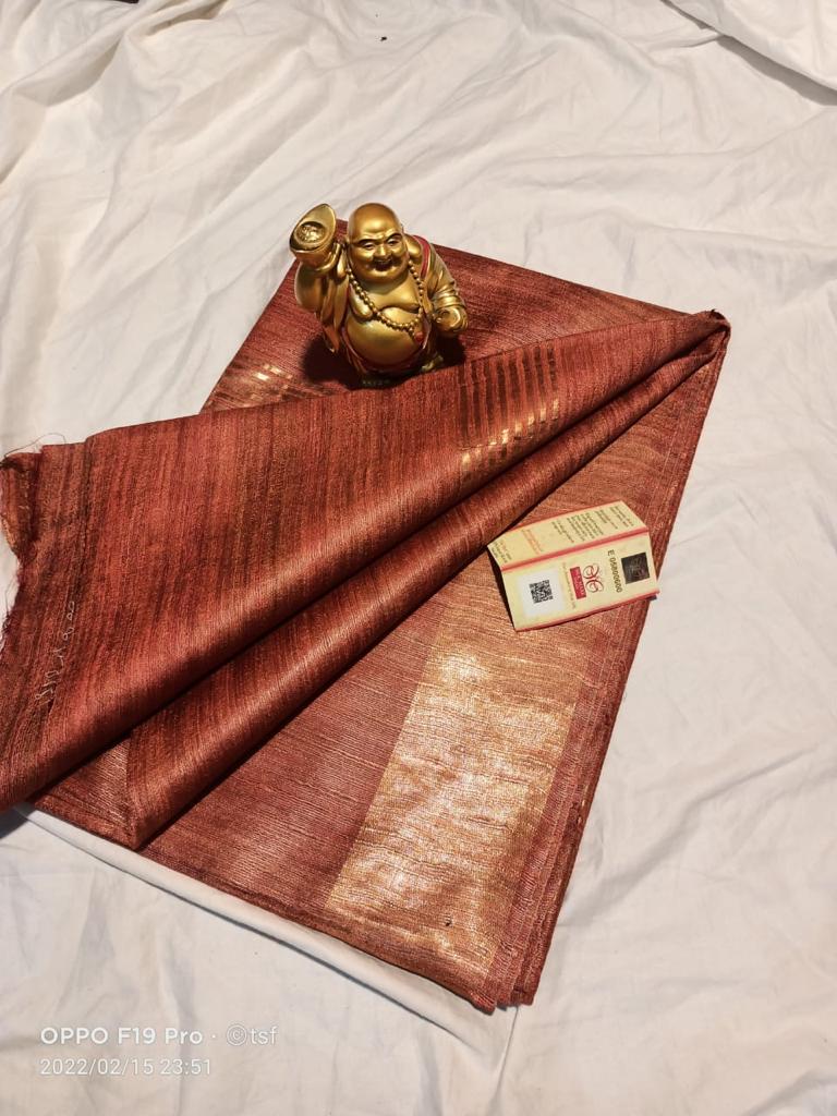 Pure Silk Tussar Ghicha Saree with Woven Zari Border 1 Pure Silk Tussar Ghicha Saree with Woven Zari Border