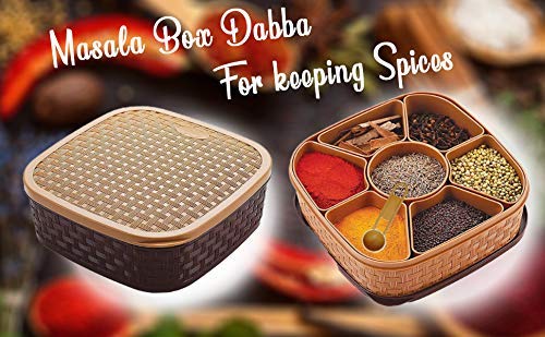 De' Luce Plastic Wooden Style Masala Spice Rangoli Box