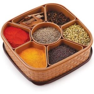 De’ Luce Plastic Wooden Style Masala Spice Rangoli Box