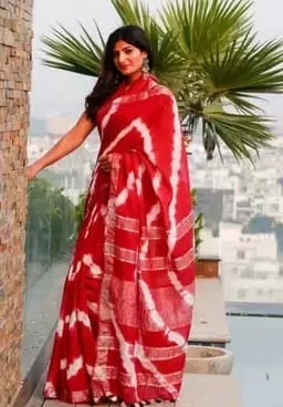 Bhagalpuri Cotton Slub Shibori Saree With Running Blouse
