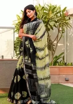 Bhagalpuri Cotton Slub Shibori Saree With Running Blouse