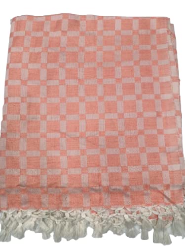 Lucky Sleep® Bhagalpuri Silky Soft Chadar Large Checked 52x96 inch Pastel Orange